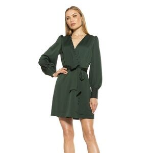 ALEXIA ADMORE Women's Dark Green Long-Sleeve Wrap Dress